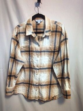 Old Navy Cream, Brown & Blue Plaid Button-Front Shirt